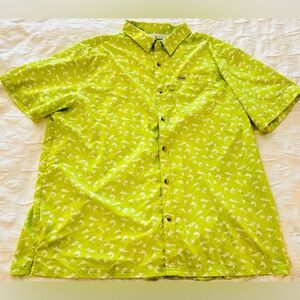 Columbia PFG Shirt Mens XXL Neon Green Hawaii Floral Marlin Vented Short Sleeve